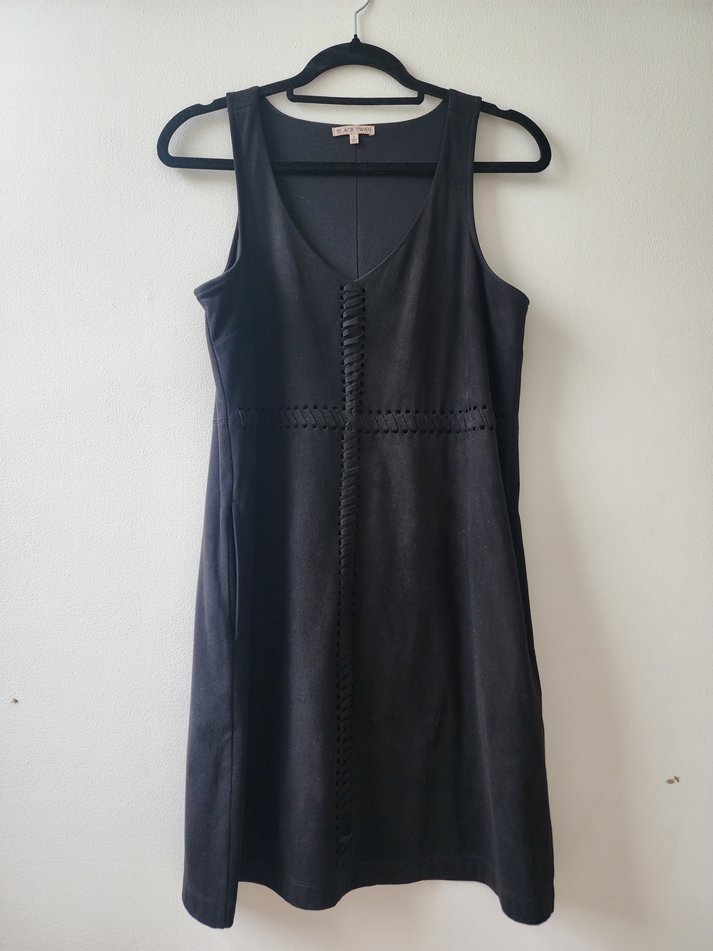 Faux Suede Midi Dress with Braided Trim